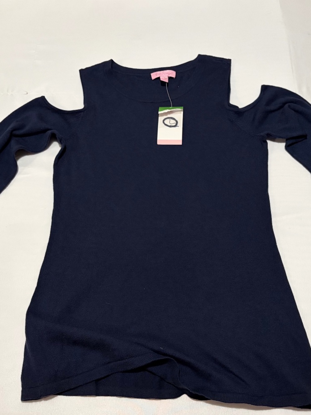 NWT Lilly Pulitzer Navy Cold Shoulder Lightweight Sweater Top XS Gold Buttons
